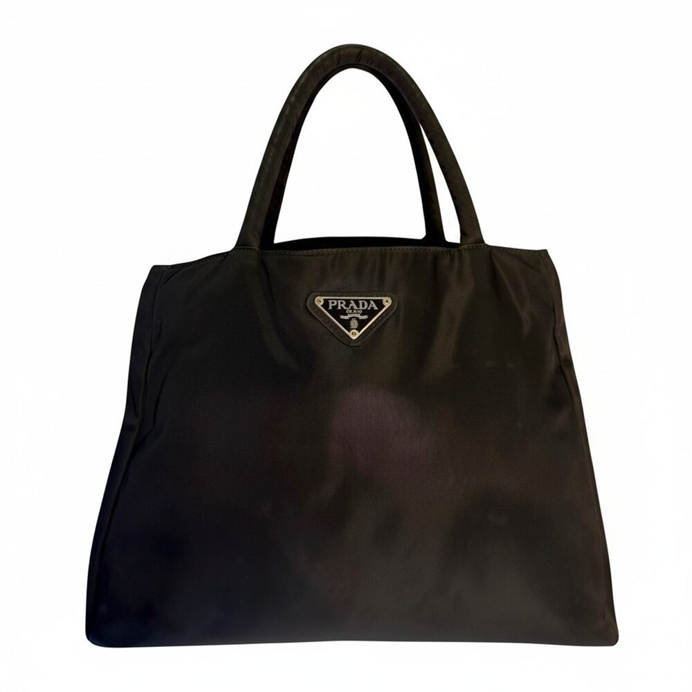 Prada Black Nylon Top Handle Tote Multi-Pocket Zipper Storage Silver Hardware